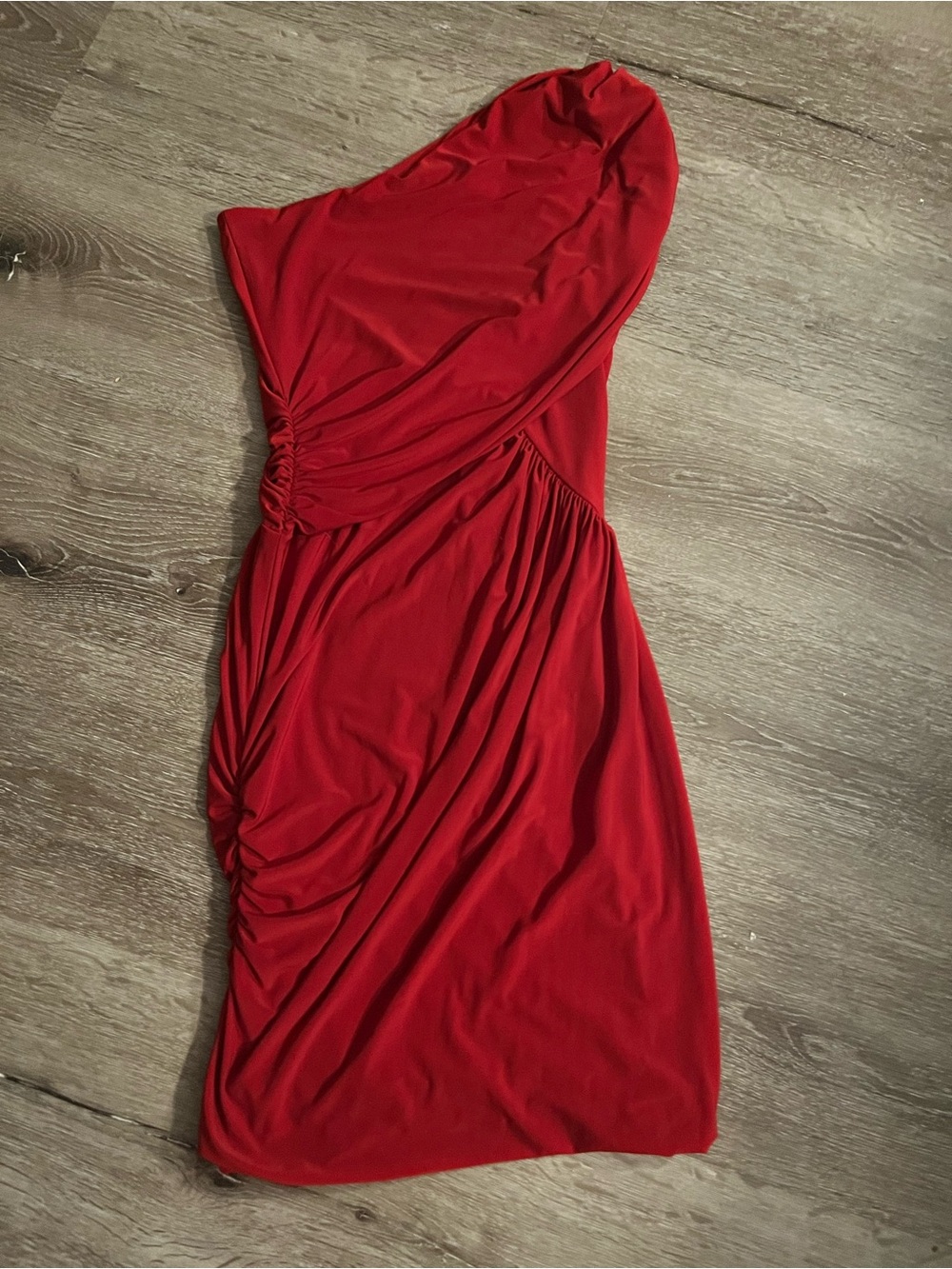 Vintage Aqua - Red One-Shoulder Ruched Dress